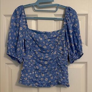 Sugarlips Blue Floral Ruched Blouse